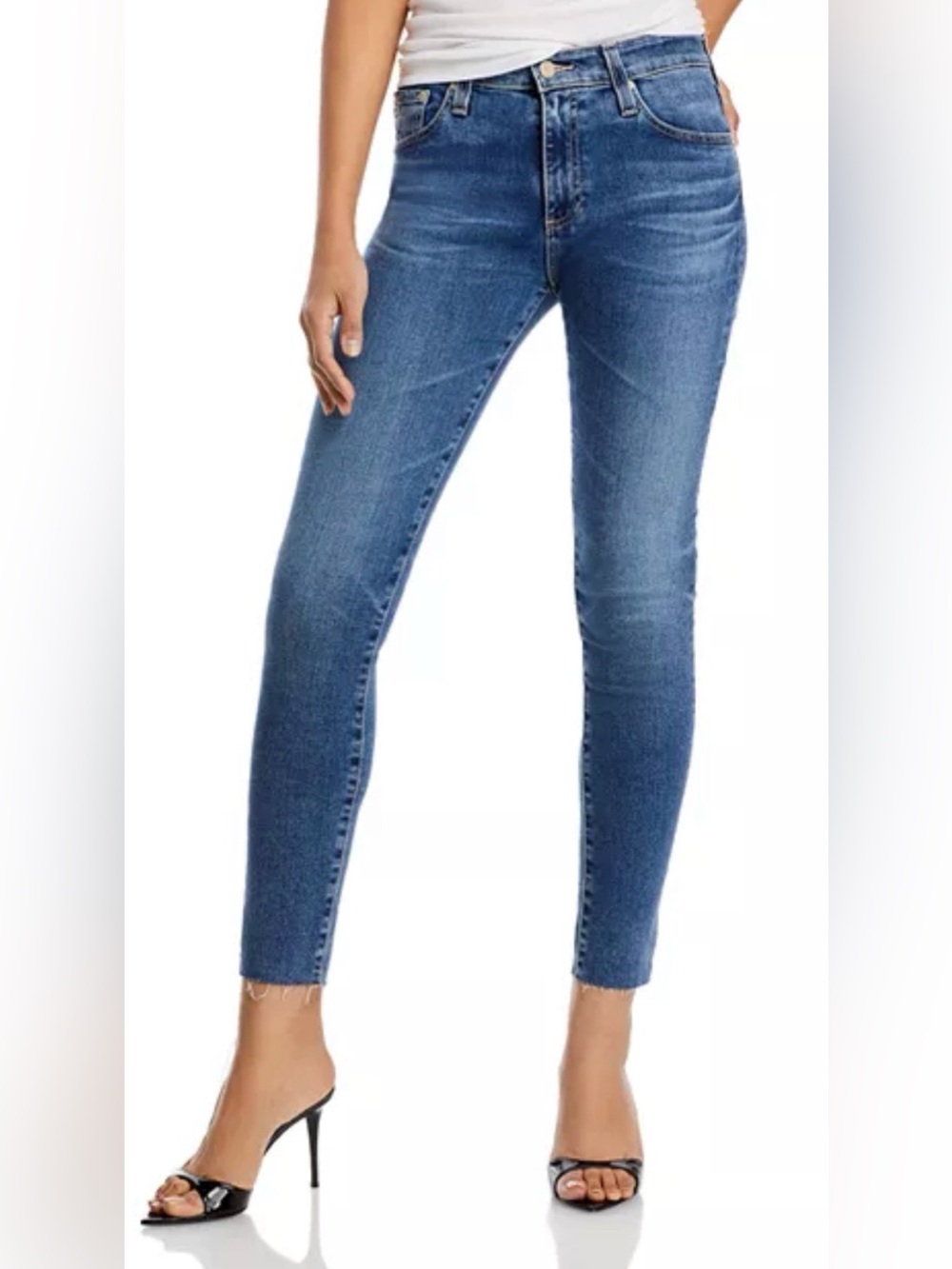 AG Denim Farrah Mid Rise Raw Hem Ankle Skinny Jeans